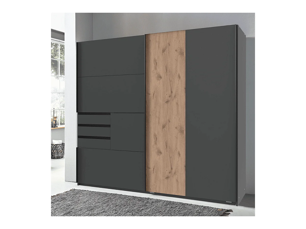 Armoire 2 portes coulissantes avec 3 tiroirs L180 cm - COBURG