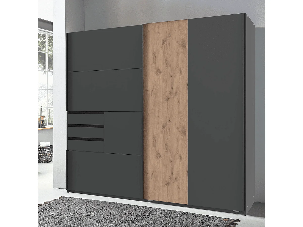 Armoire 2 portes coulissantes avec 3 tiroirs L180 cm - COBURG