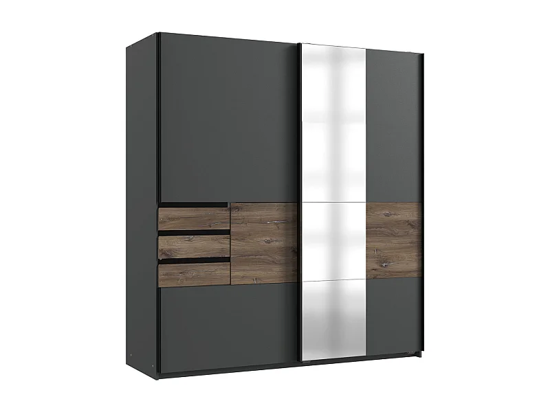 Armoire 2 portes coulissantes avec 1 miroir et  tiroirs L180 cm - BAMBERG