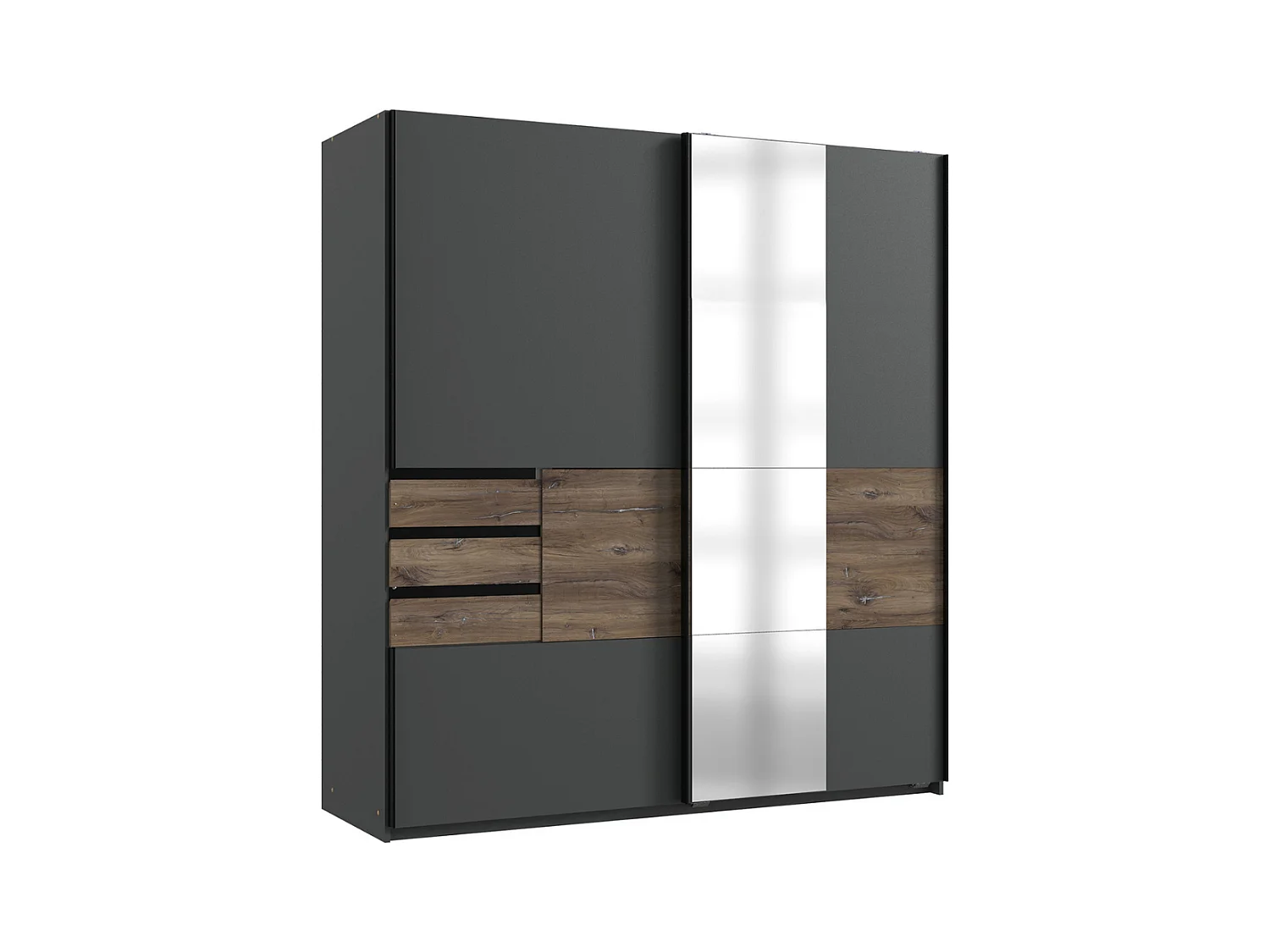 Armario 2 puertas correderas con 1 espejo y cajones L180 cm - BAMBERG