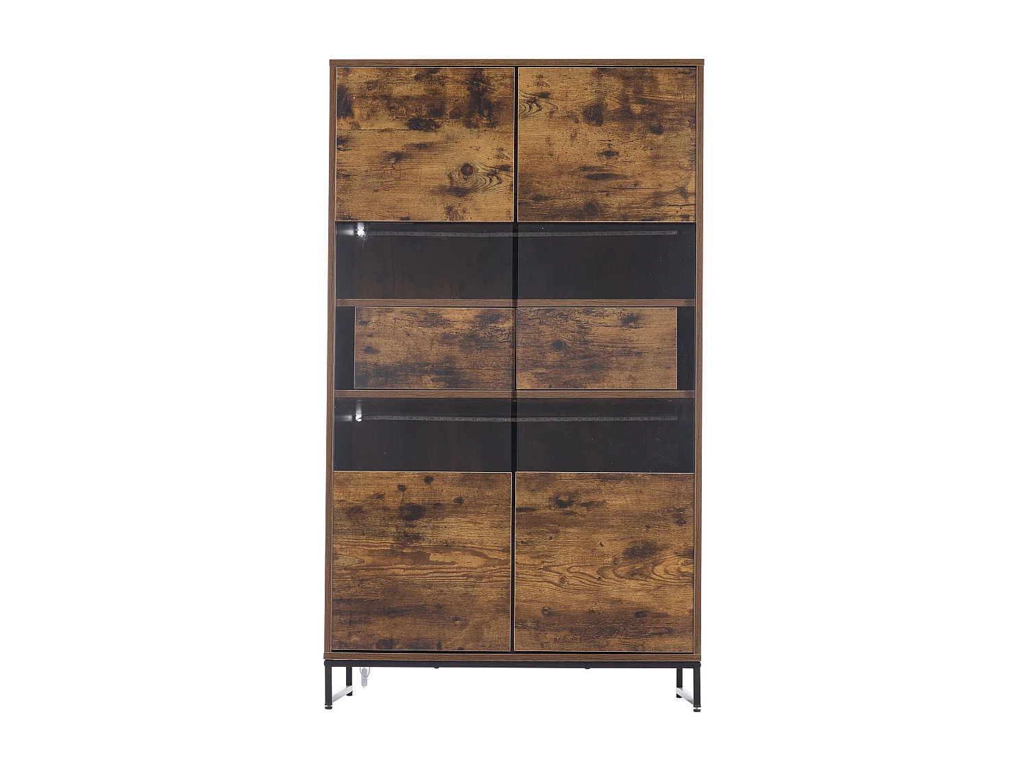 Vitrine 80x40x138cm - avec éclairage LED - avec 2 tiroirs et 2 portes - avec panneau acrylique - marron