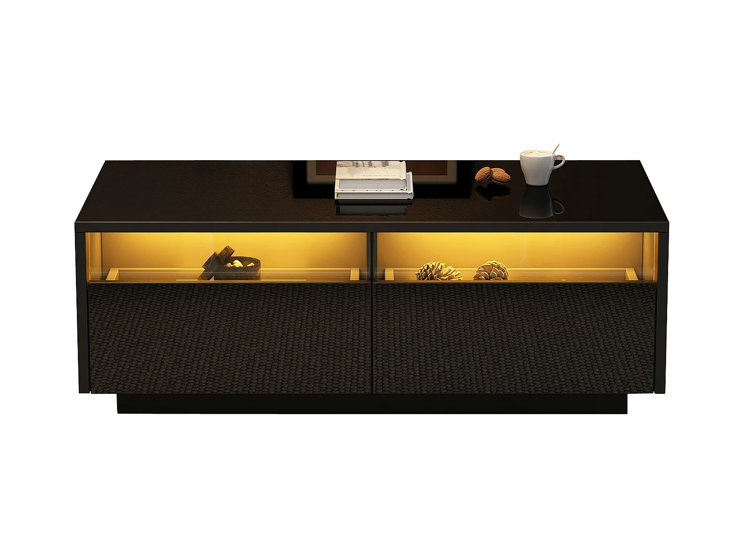 Stół kawowy 94x50x34cm - z 2 szufladami - z oświetleniem LED - czarny