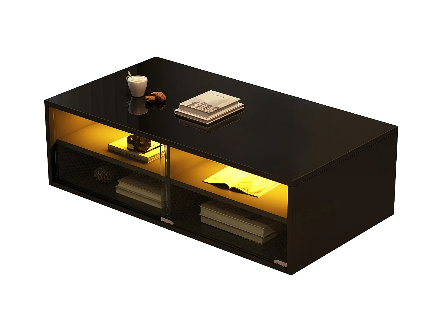 Stół kawowy 94x50x34cm - z 2 szufladami - z oświetleniem LED - czarny