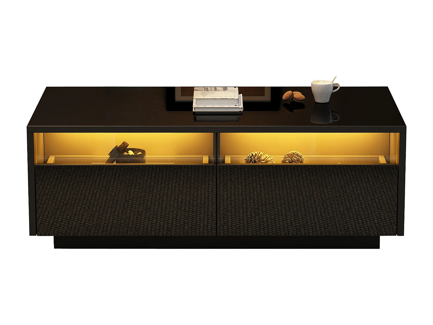 Table basse 94x50x34cm - avec 2 tiroirs - avec éclairage LED - noir