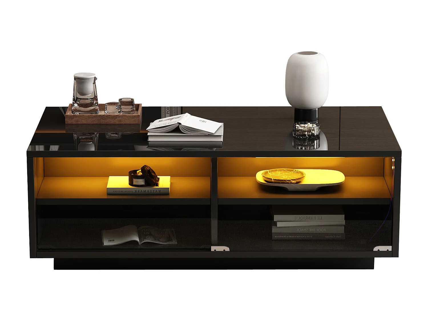 Table basse 94x50x34cm - avec 2 tiroirs - avec éclairage LED - noir