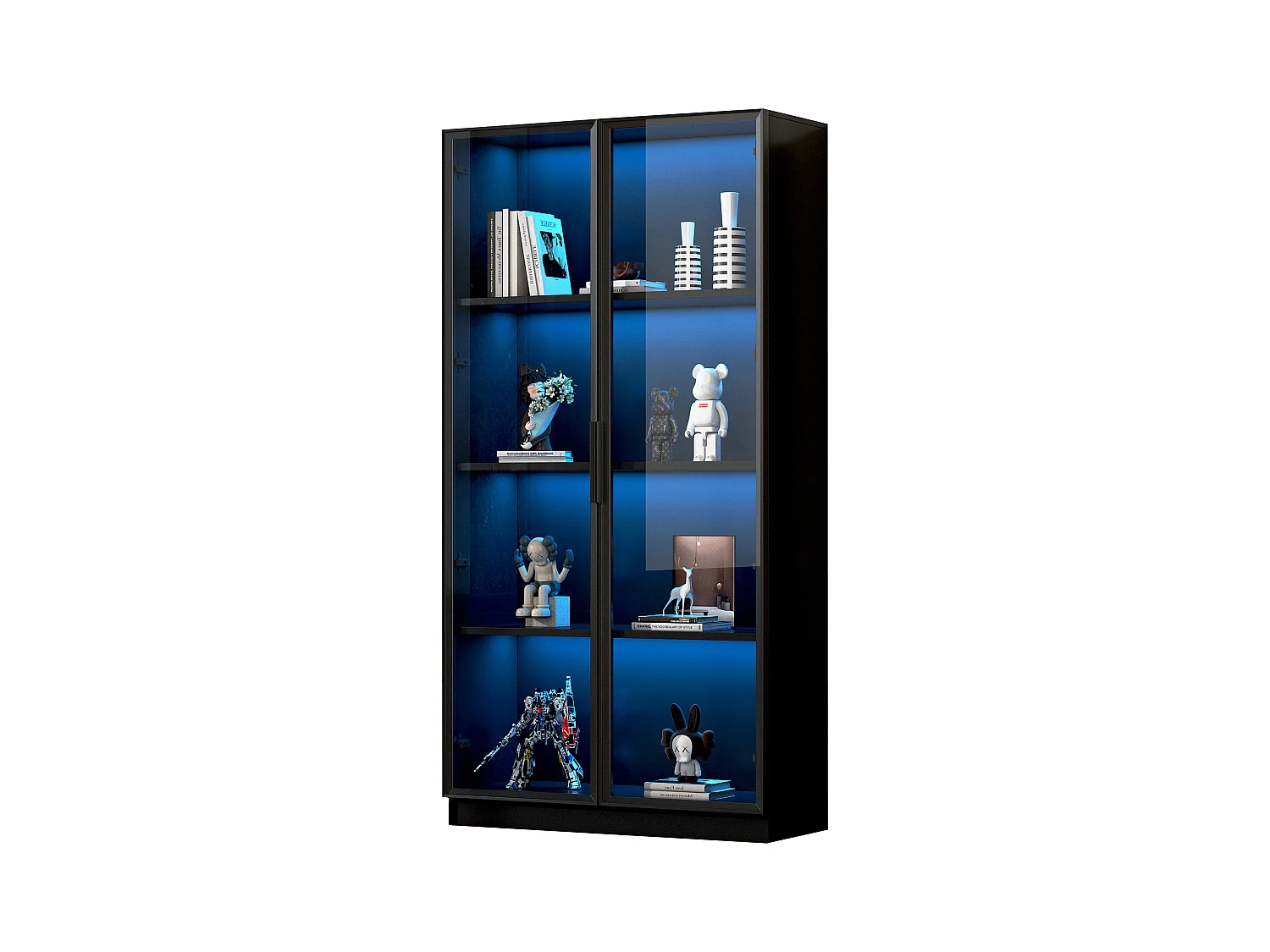 Glazen vitrine 80x40x160 cm - met LED-verlichting - met verstelbare planken - met 2 deuren - zwart