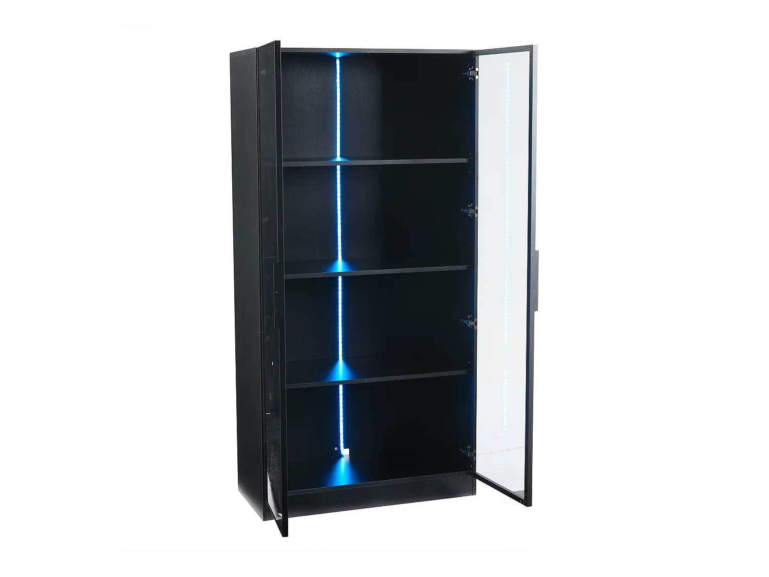Glazen vitrine 80x40x160 cm - met LED-verlichting - met verstelbare planken - met 2 deuren - zwart