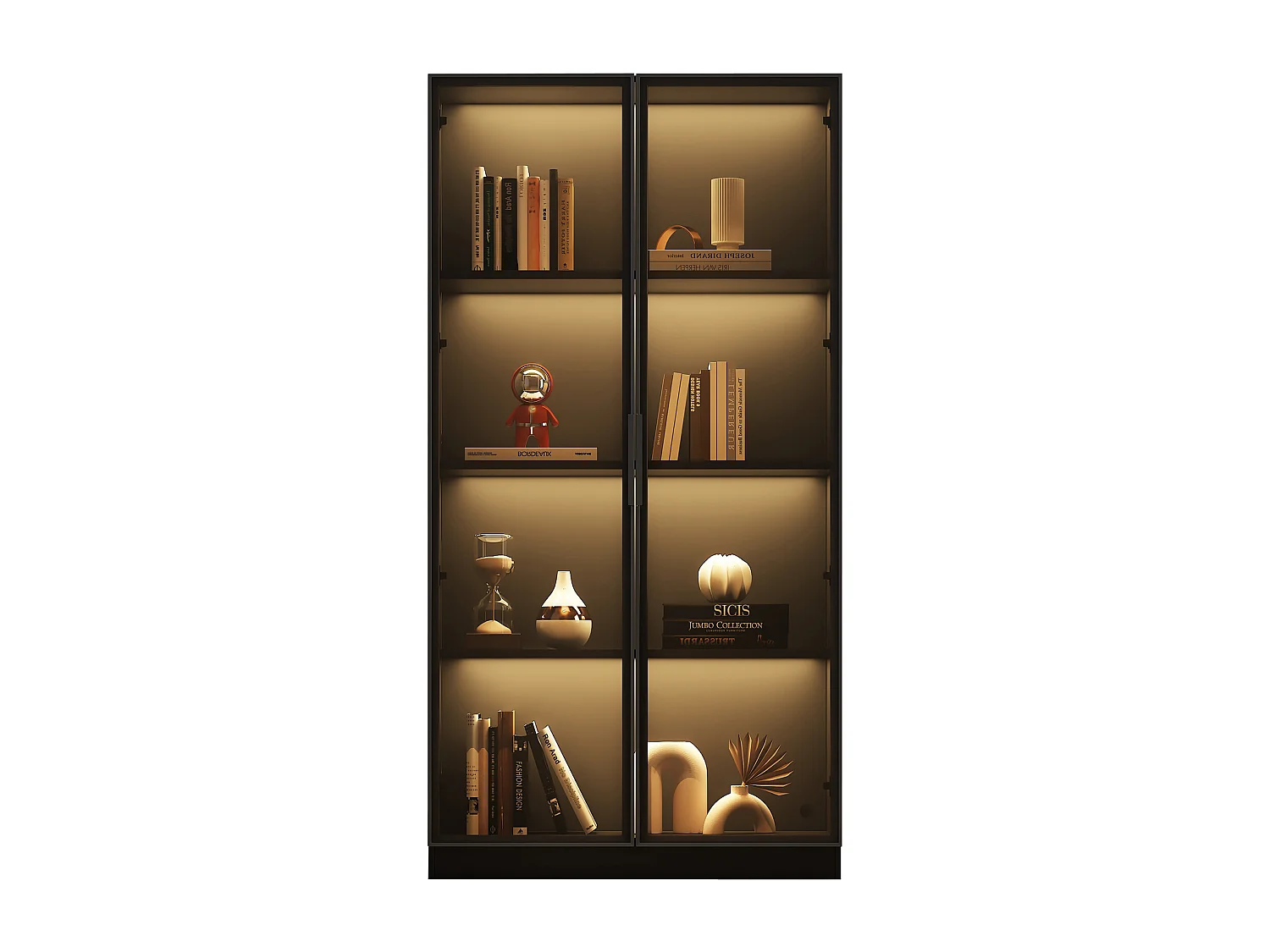 Vitrine en verre 80x40x160 cm - avec éclairage LED - avec étagères mobiles - avec 2 portes - noir