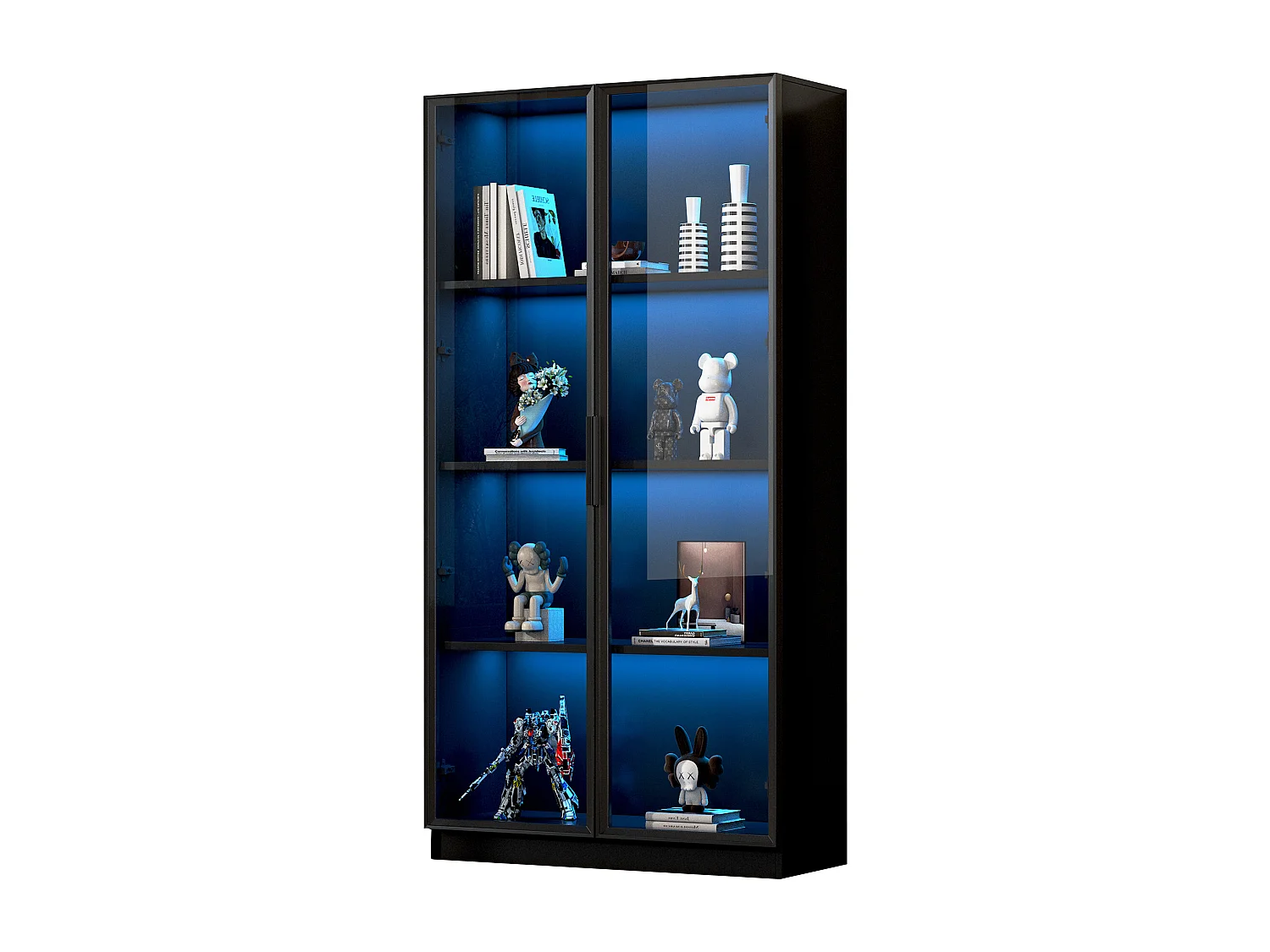 Vitrine en verre 80x40x160 cm - avec éclairage LED - avec étagères mobiles - avec 2 portes - noir