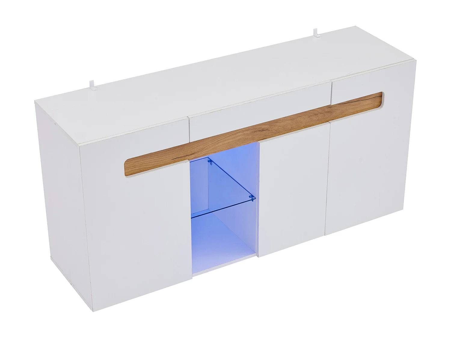 Buffet moderne 140x40x70 cm - avec éclairage LED - avec 3 portes - blanc