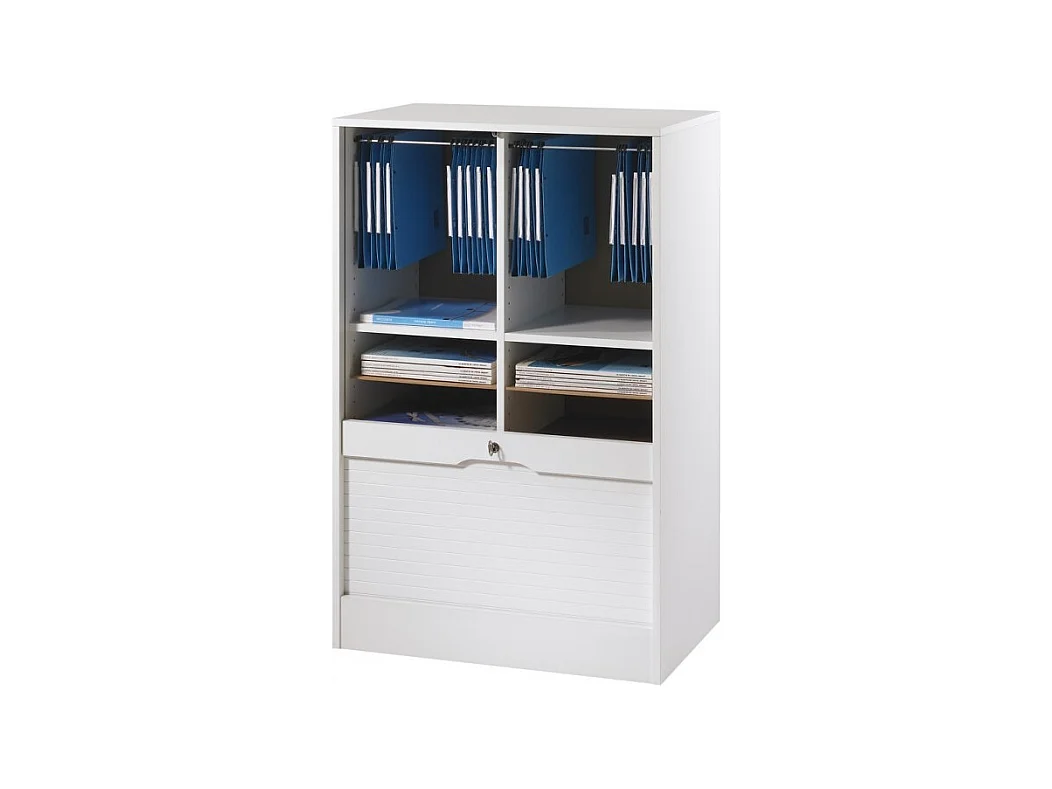 Classeur à Rideau 8 Tablettes Multi Coloris L 70 cm H 108 cm P 44 cm - Coloris: Blanc