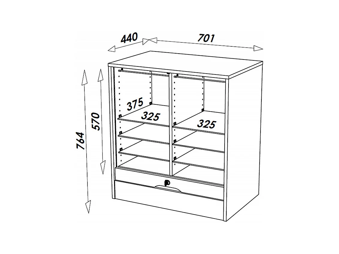 Classeur à Rideau 8 Tablettes Multi Coloris L 70 cm H 108 cm P 44 cm - Coloris: Blanc