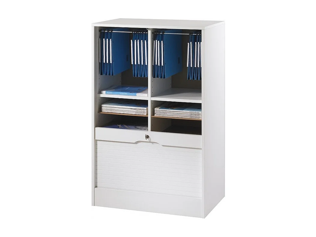 Classeur à Rideau 8 Tablettes Multi Coloris L 70 cm H 108 cm P 44 cm - Coloris: Blanc