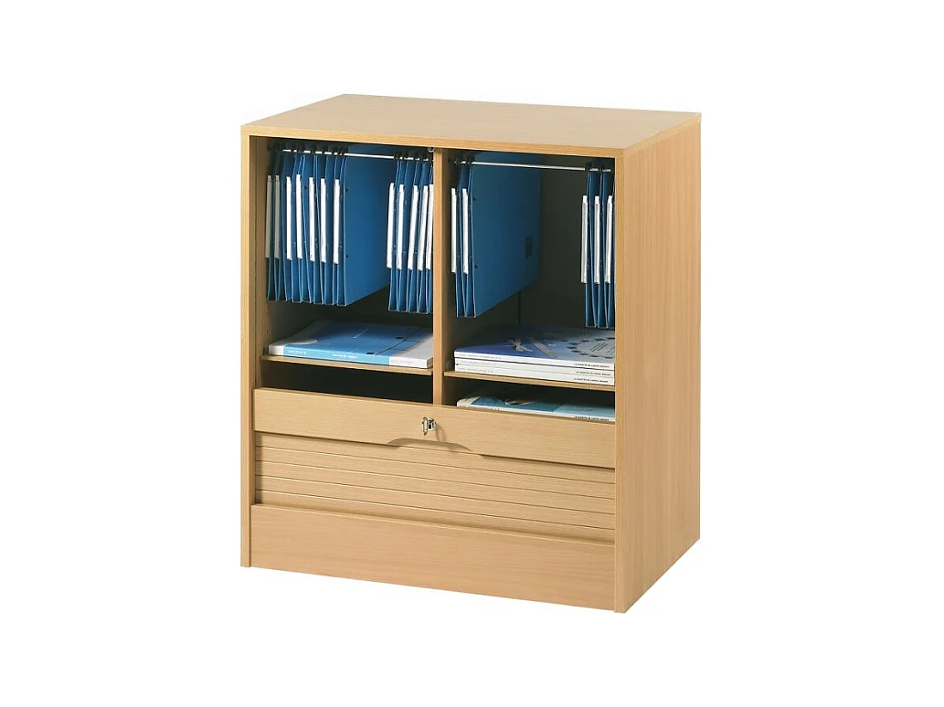 Classeur à Rideau Largeur 70 cm Hauteur 76 cm 8 Niches 2 Kits DS - Coloris: Hêtre