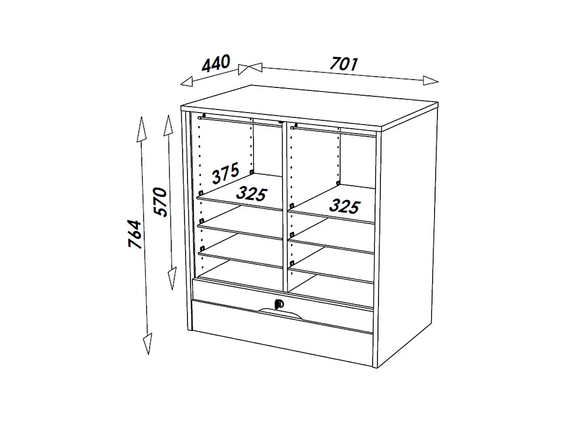 Classeur à Rideau Largeur 70 cm Hauteur 76 cm 8 Niches 2 Kits DS - Coloris: Hêtre
