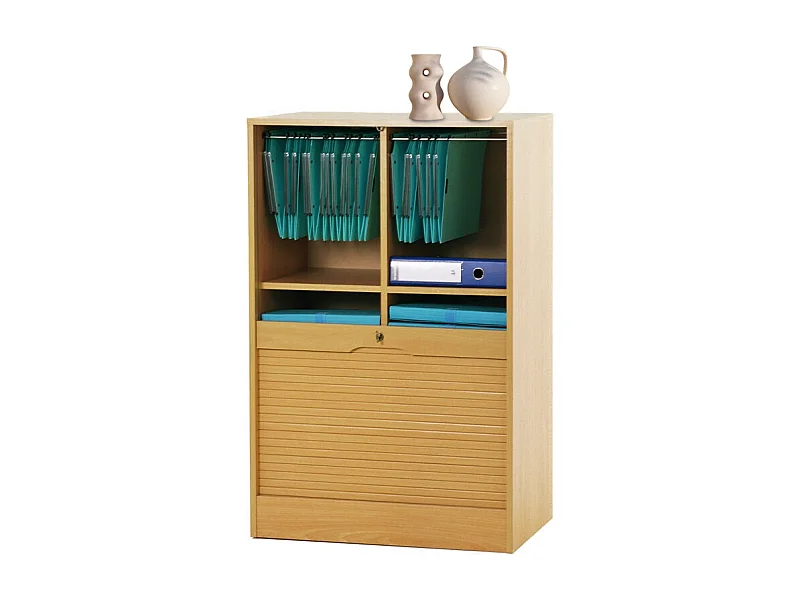 Classeur à Rideau 8 Tablettes Multi Coloris L 70 cm H 108 cm P 44 cm - Coloris: Hêtre