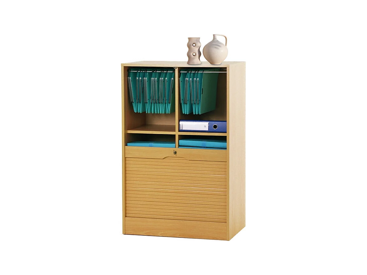 Classeur à Rideau 8 Tablettes Multi Coloris L 70 cm H 108 cm P 44 cm - Coloris: Hêtre