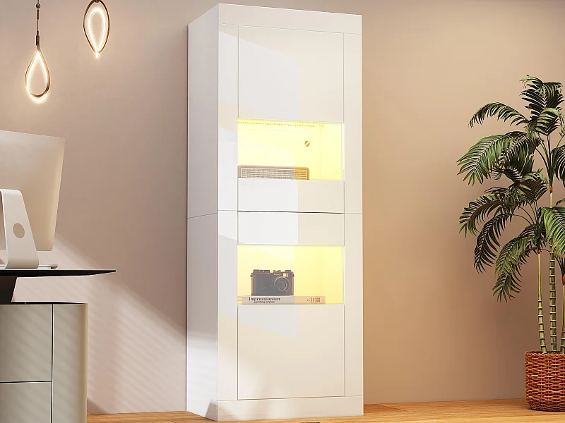Vitrine moderne 61x42x162cm - avec éclairage LED - avec 2 portes - blanc