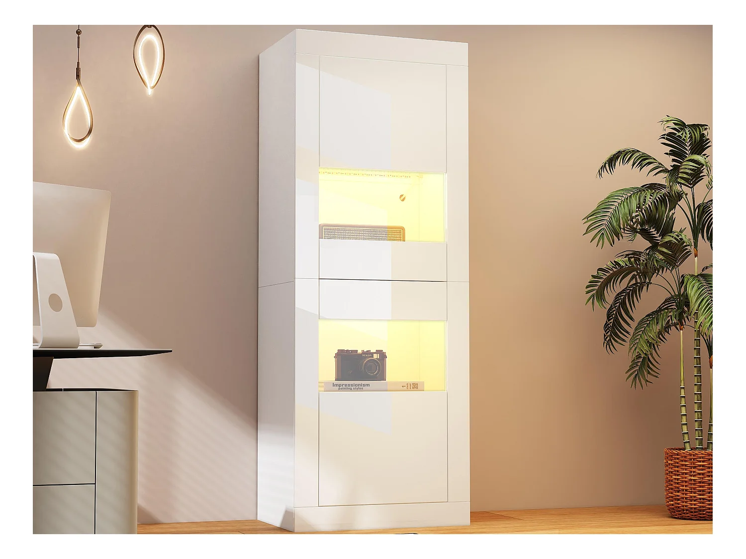 Vitrine moderne 61x42x162cm - avec éclairage LED - avec 2 portes - blanc