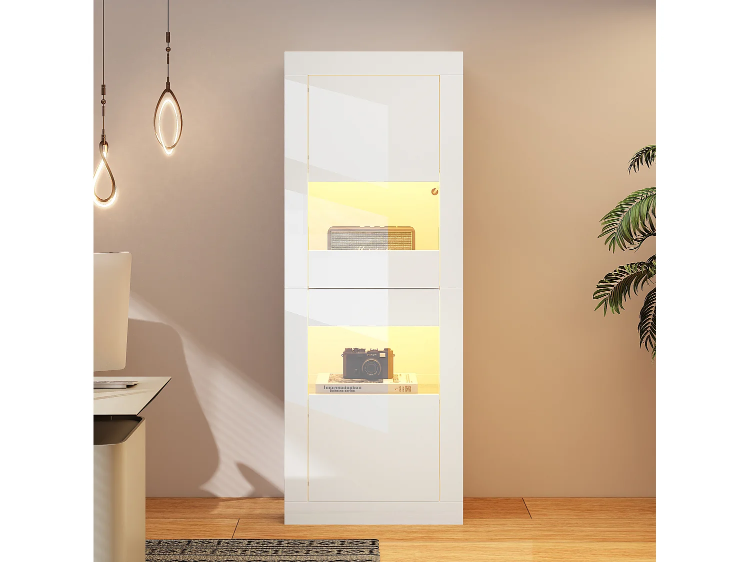 Vitrine moderne 61x42x162cm - avec éclairage LED - avec 2 portes - blanc