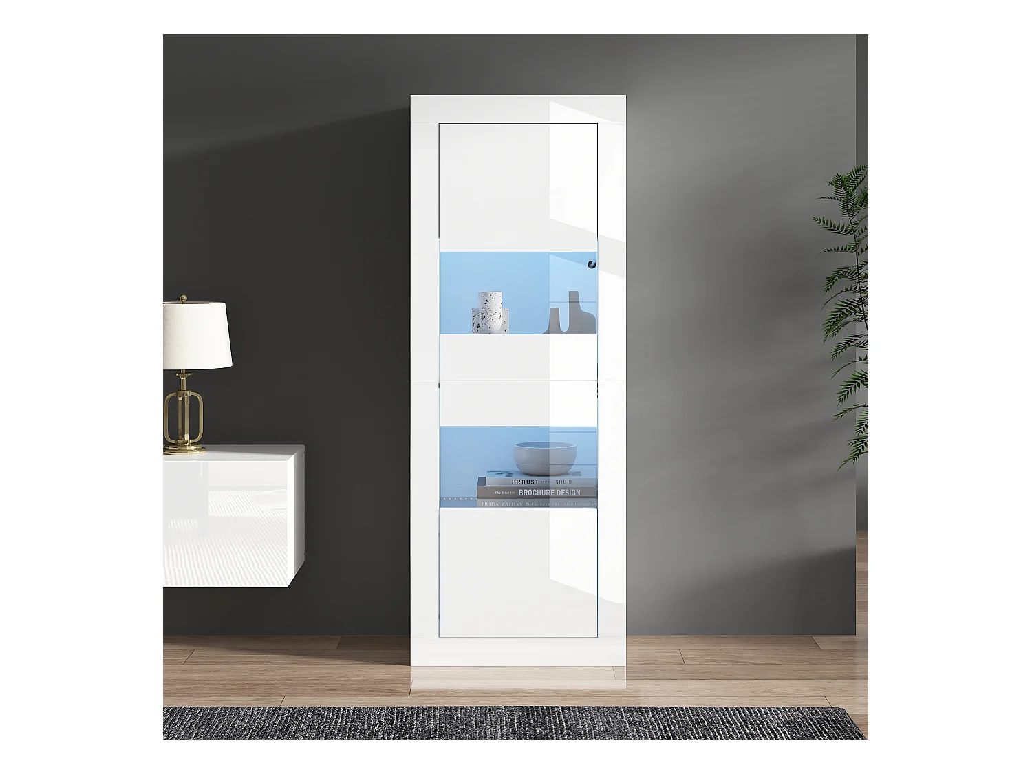 Vitrine moderne 61x42x162cm - avec éclairage LED - avec 2 portes - blanc