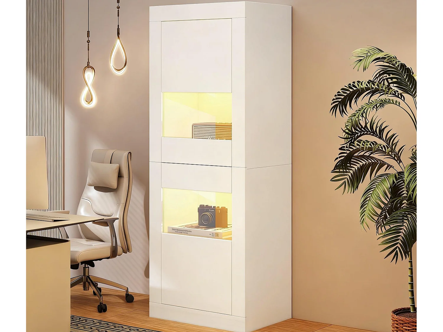Vitrine moderne 61x42x162cm - avec éclairage LED - avec 2 portes - blanc