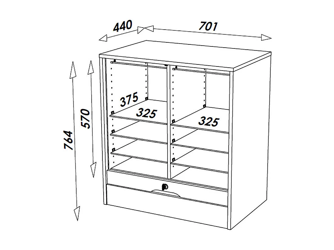 Classeur à Rideau Largeur 70 cm Hauteur 76 cm 8 Niches 2 Kits DS - Coloris: Blanc