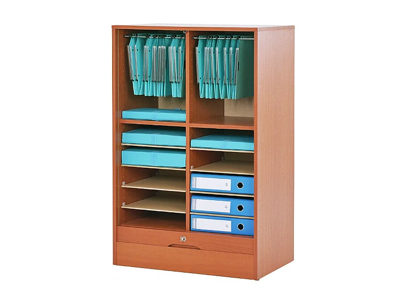 Classeur à Rideau Largeur 70 cm Hauteur 140 cm 16 Niches 2 Kits DS - Coloris: Merisier
