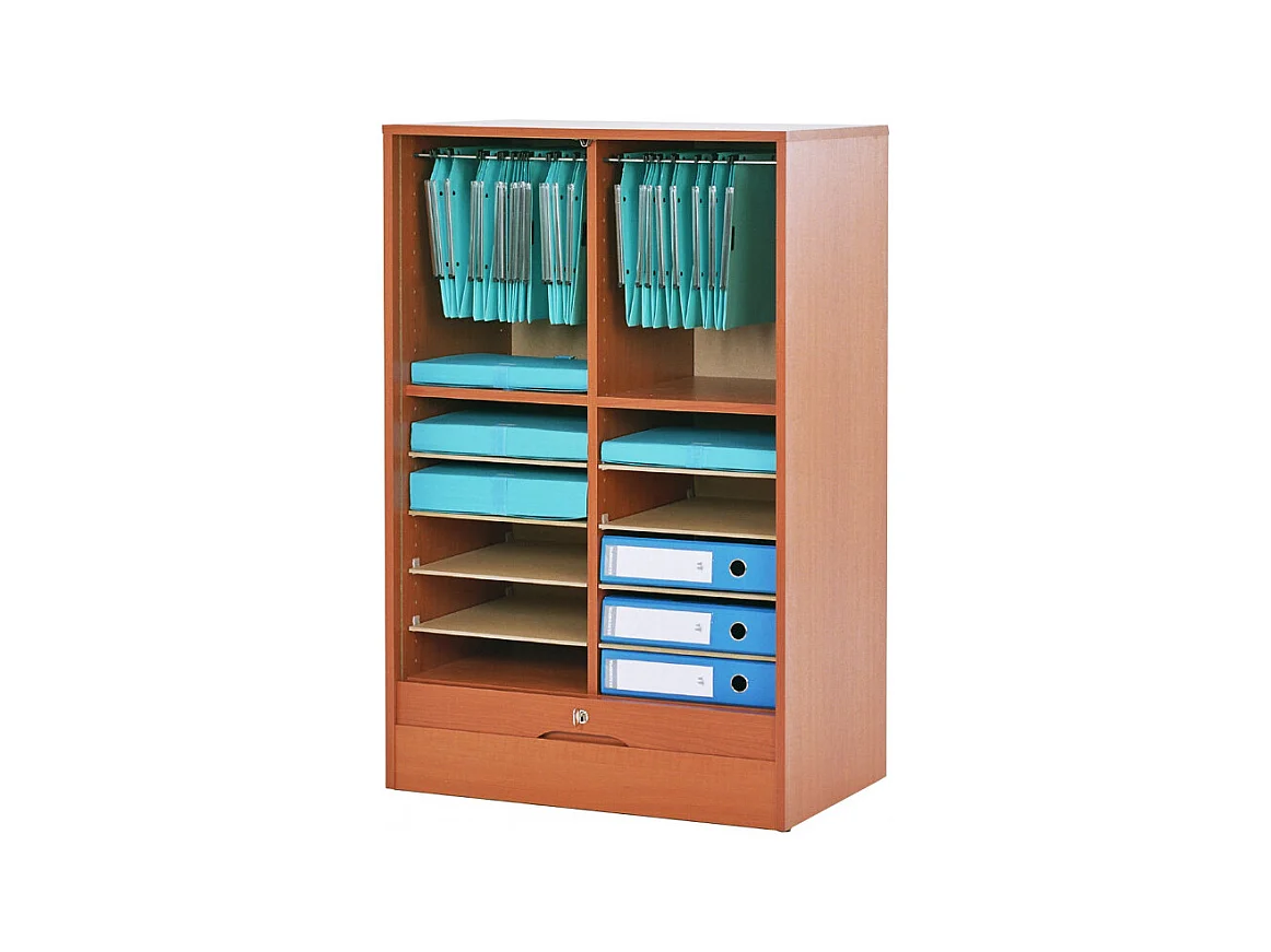 Classeur à Rideau Largeur 70 cm Hauteur 140 cm 16 Niches 2 Kits DS - Coloris: Merisier