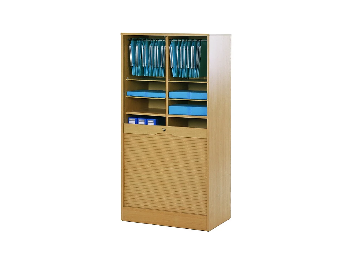 Classeur à Rideau Largeur 70 cm Hauteur 140 cm 16 Niches 2 Kits DS - Coloris: Hêtre
