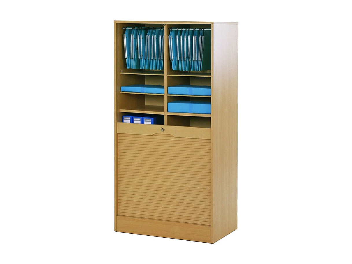 Classeur à Rideau Largeur 70 cm Hauteur 140 cm 16 Niches 2 Kits DS - Coloris: Hêtre