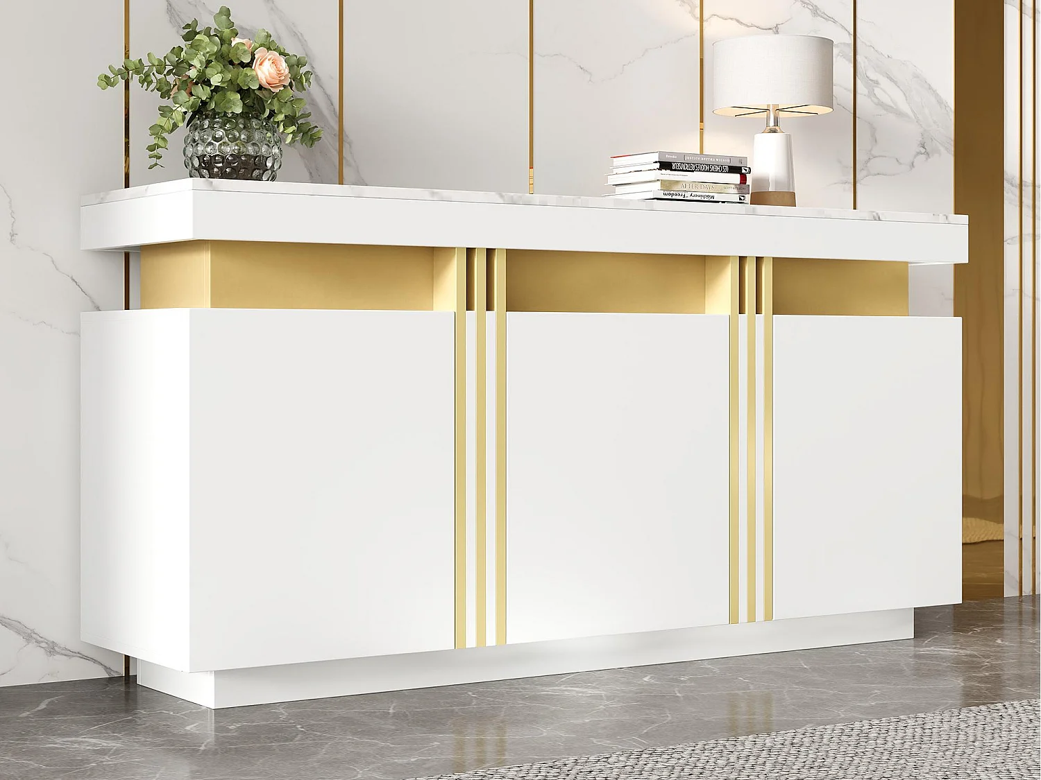 Moderne buffetkast 140x38x70cm - 3 deuren - Verstelbare planken - wit