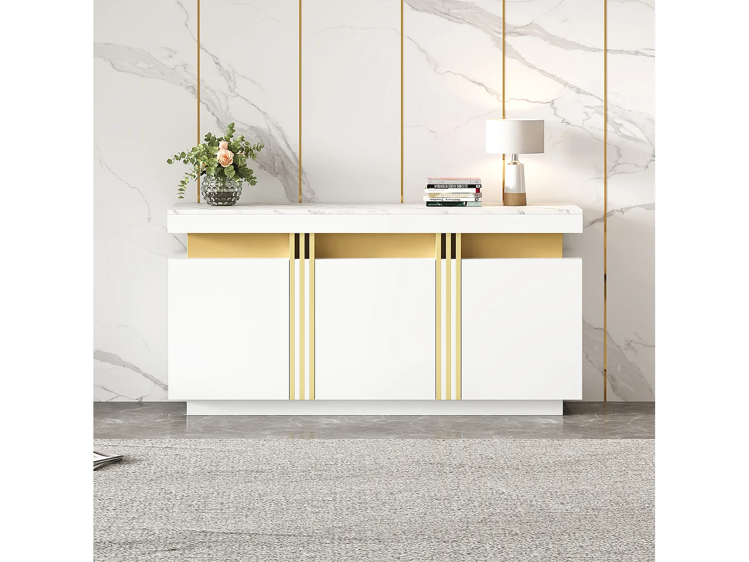 Moderne buffetkast 140x38x70cm - 3 deuren - Verstelbare planken - wit