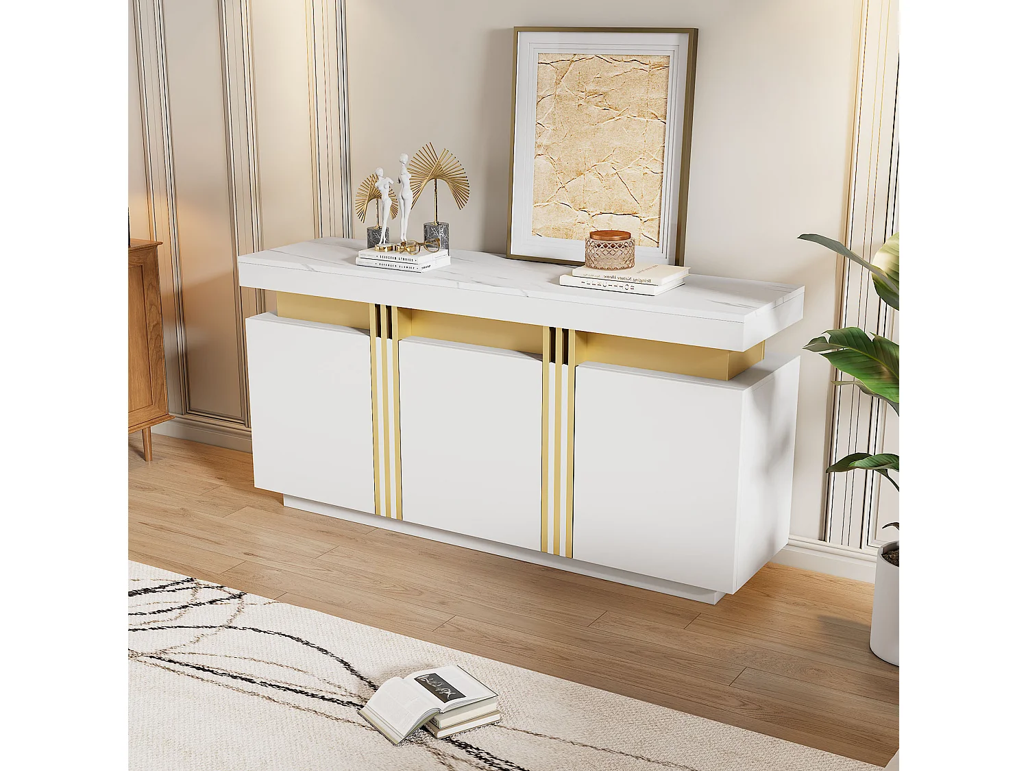 Moderne buffetkast 140x38x70cm - 3 deuren - Verstelbare planken - wit