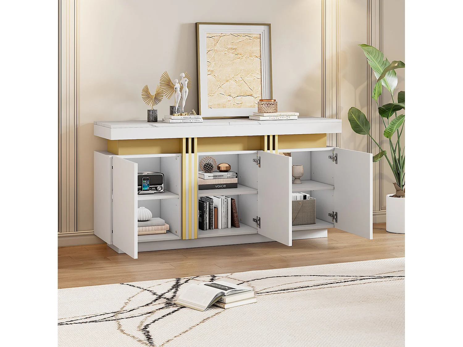 Moderne buffetkast 140x38x70cm - 3 deuren - Verstelbare planken - wit