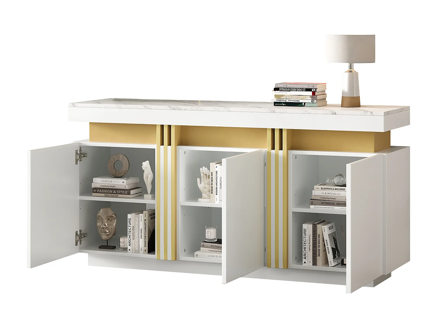 Moderne buffetkast 140x38x70cm - 3 deuren - Verstelbare planken - wit