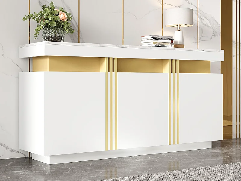 Moderne buffetkast 140x38x70cm - 3 deuren - Verstelbare planken - wit