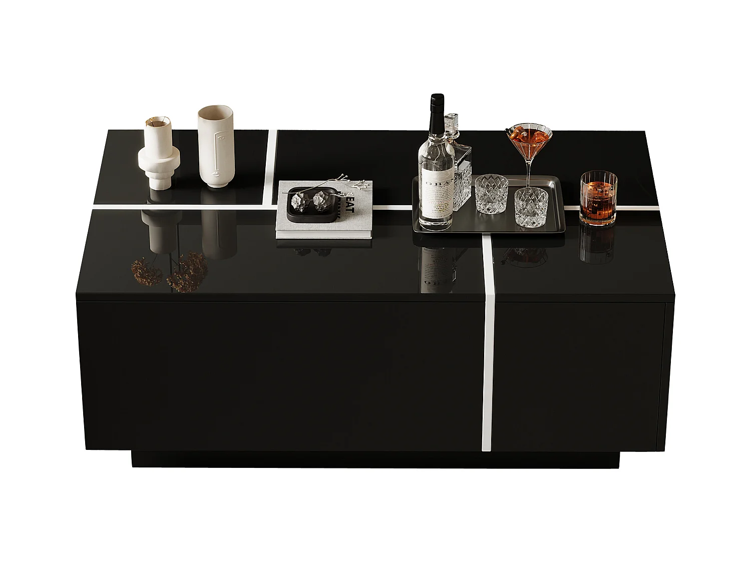 Table basse moderne 100x60x40cm - finition brillante - avec 4 tiroirs - noir