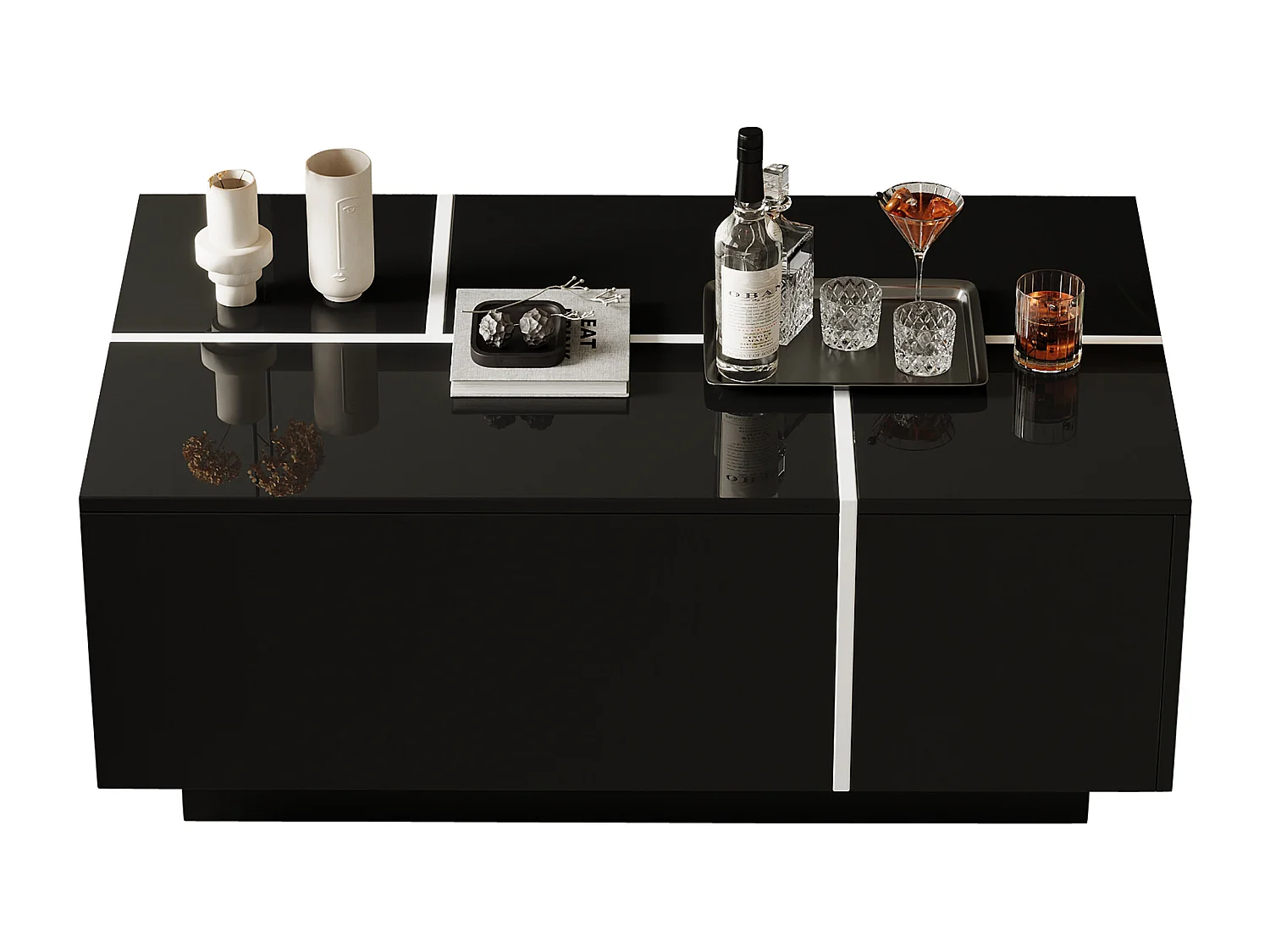 Tavolino moderno 100x60x40cm - finitura lucida - con 4 cassetti - nera