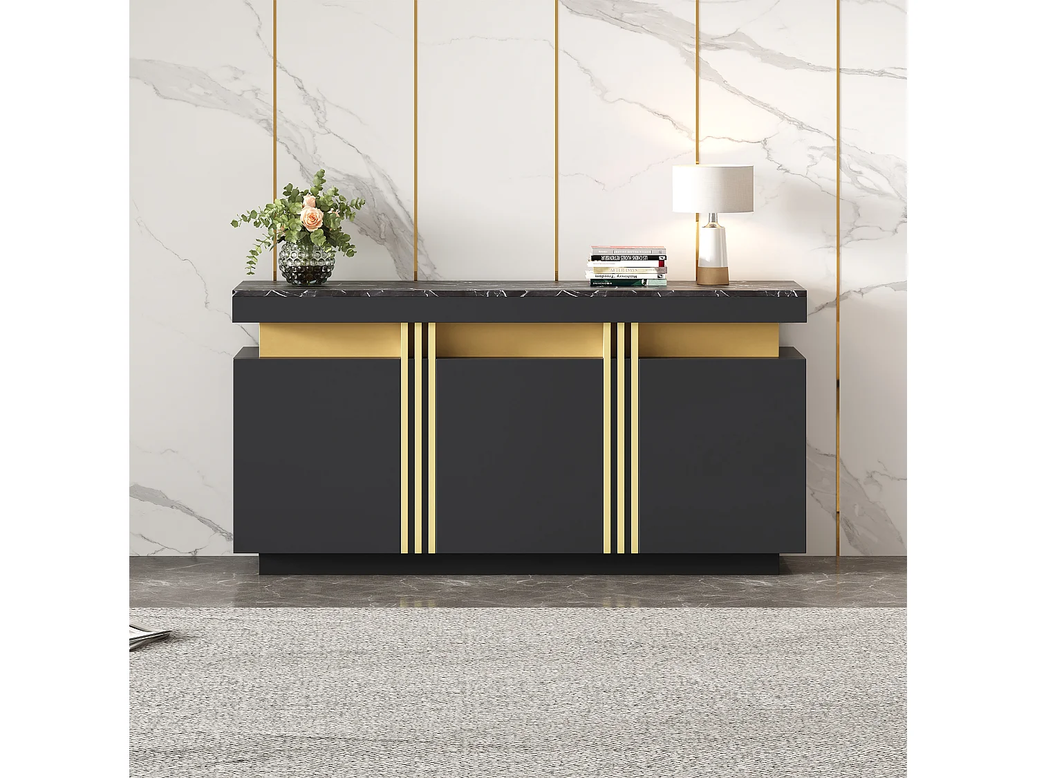 Buffet moderne 140x38x70cm - 3 portes - Étagères réglables - Noir