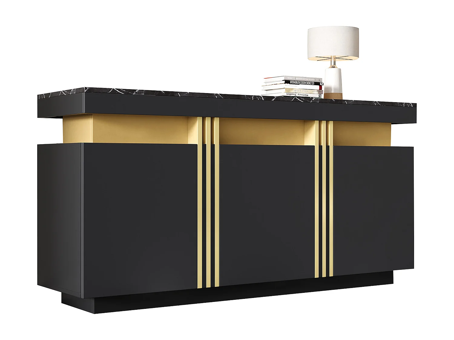 Buffet moderne 140x38x70cm - 3 portes - Étagères réglables - Noir