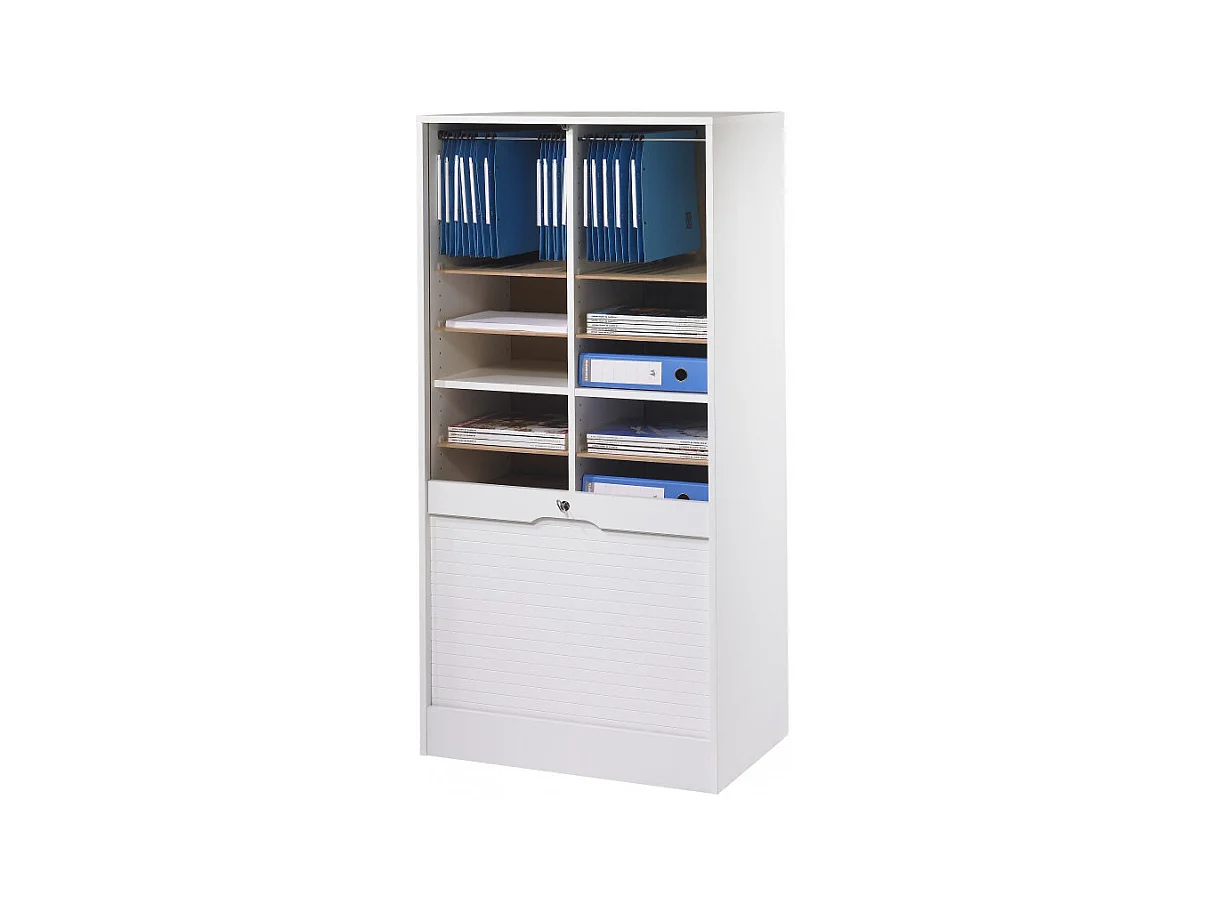 Classeur à Rideau Largeur 70 cm Hauteur 140 cm 16 Niches 2 Kits DS - Coloris: Blanc
