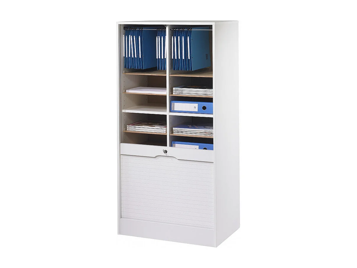 Classeur à Rideau Largeur 70 cm Hauteur 140 cm 16 Niches 2 Kits DS - Coloris: Blanc