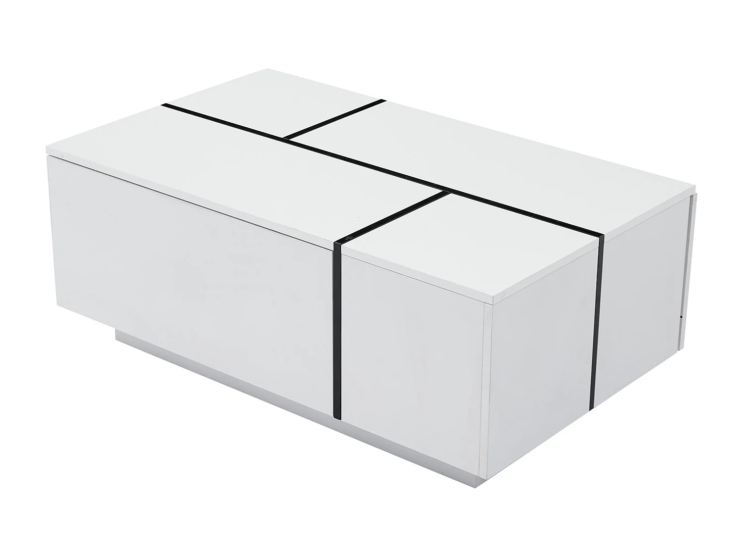 Modischer Couchtisch 100x60x40cm - glänzende Oberfläche - mit 4 Schubladen - weiß