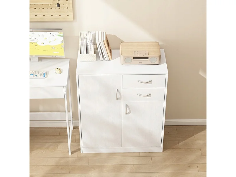 Cómoda moderna com gavetas e prateleiras loft porta de armário branca 74cm