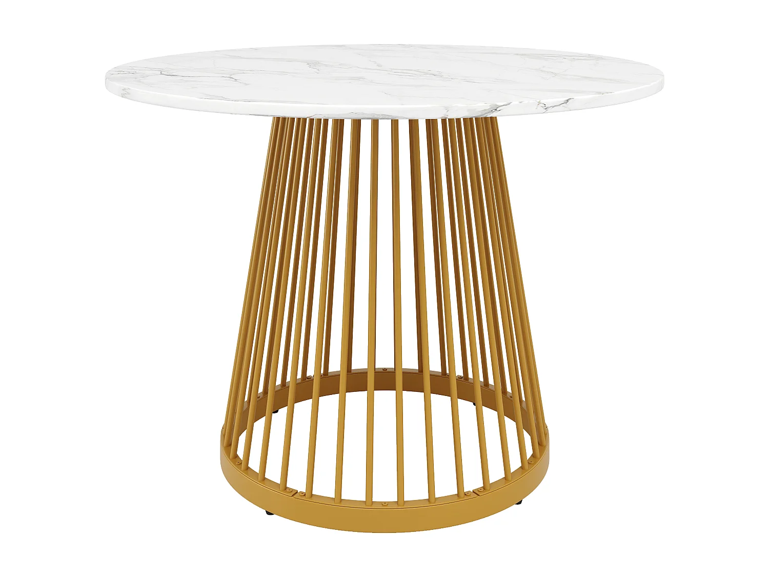 80 x 80 x 76 cm großer Esstisch für das Wohnzimmer, runder Esstisch mit Marmor-MDF-Tischplatte, goldene Metallbeine