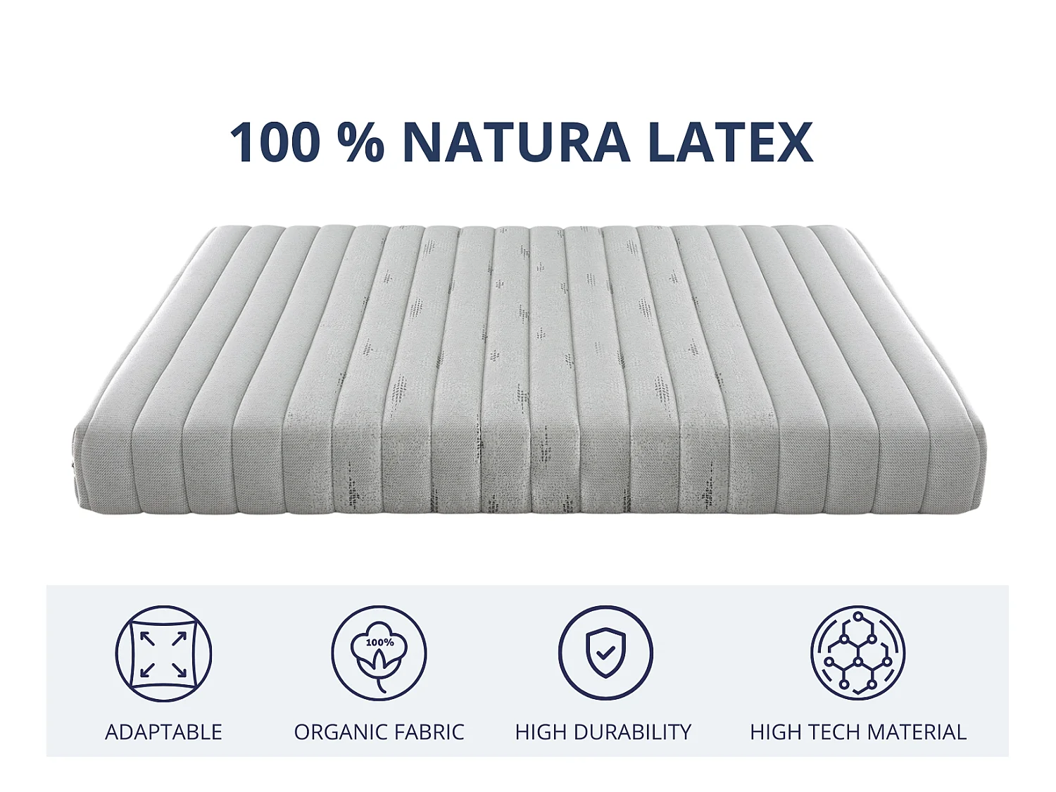 Matras 140x190 cm - 100% natuurlatex | Hoogte 20 cm | Medium stevigheid (3/5) | Ecologische kern met katoenen & linnen overtrek