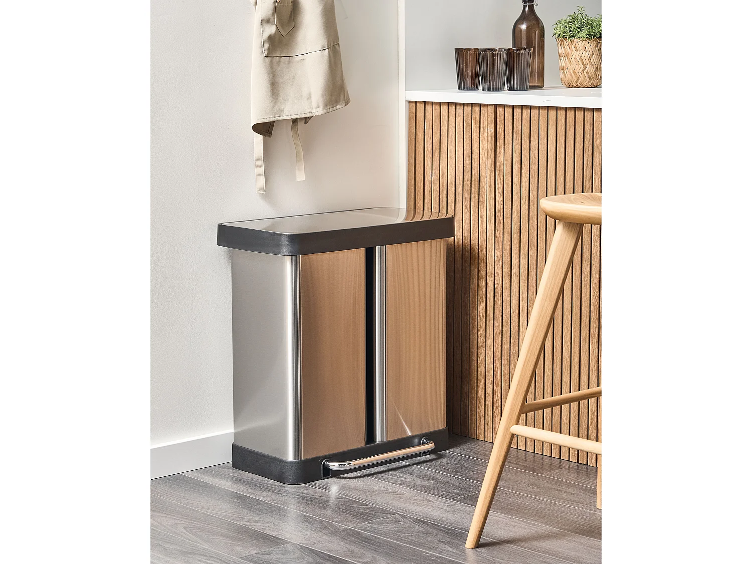 Poubelle à double pédale 60 L ECOSORT Métal Argenté