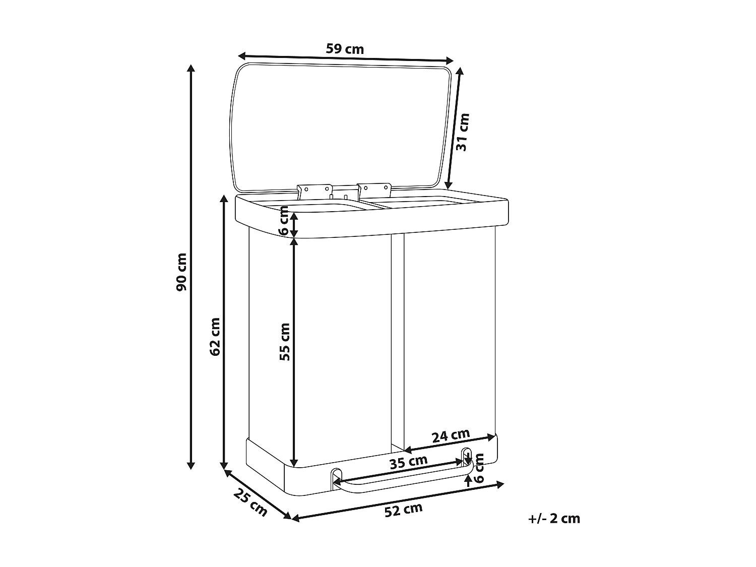 Poubelle à double pédale 60 L ECOSORT Métal Argenté