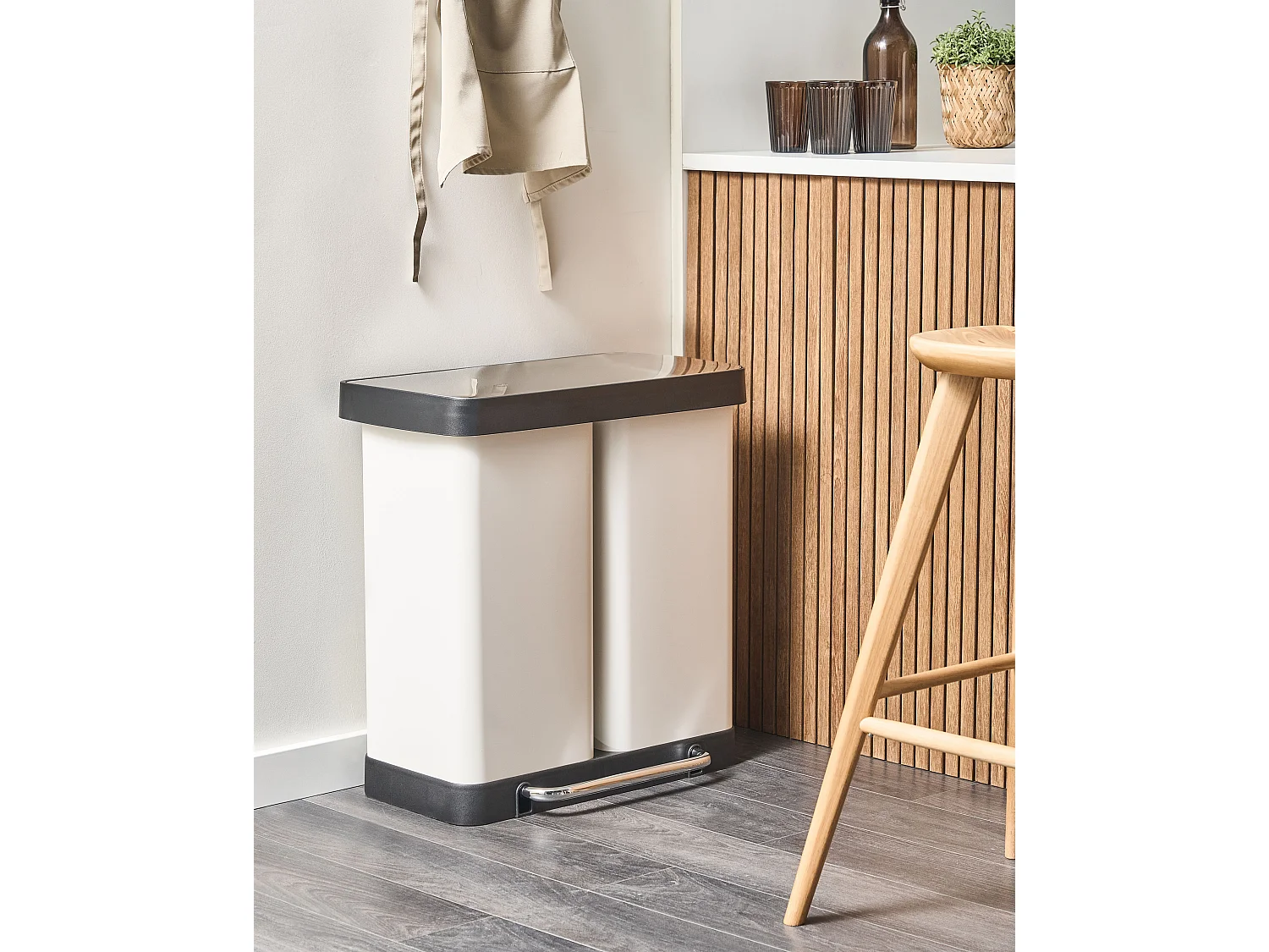 Poubelle à double pédale 60 L ECOSORT Métal Blanc